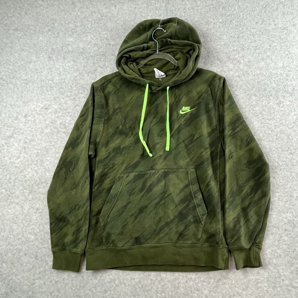 Nike Sportswear Club Fleece Pullover Hoodie Men's Small Green Camo‎ Brush Stroke